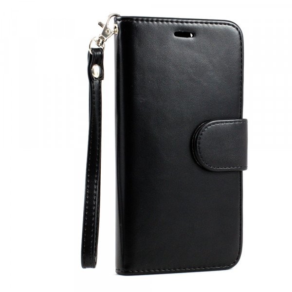 Wholesale iPhone 6 Plus 5.5 Folio Flip Leather Wallet Case with Strap (Black)